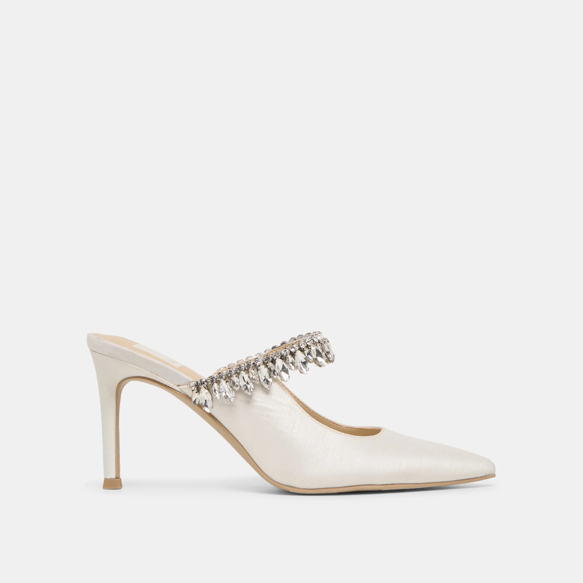 Keli Crystal Heels White Satin | DolceVita.com