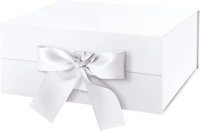 HAPPY POTATO Gift Box for Presents with Ribbon 9x6.5x3.8 Inches, White Gift Box with Lid, Bridesm... | Amazon (US)