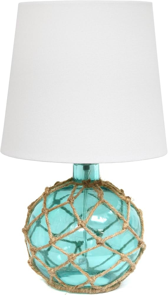Elegant Designs LT1050-AQU Buoy Rope Nautical Netted Coastal Ocean Sea Glass Table Lamp with Whit... | Amazon (US)