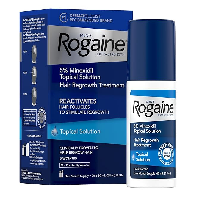 Rogaine Extra Strength 5% Minoxidil Topical Solution for Hair Regrowth, Unscented Liquid Treatmen... | Amazon (US)