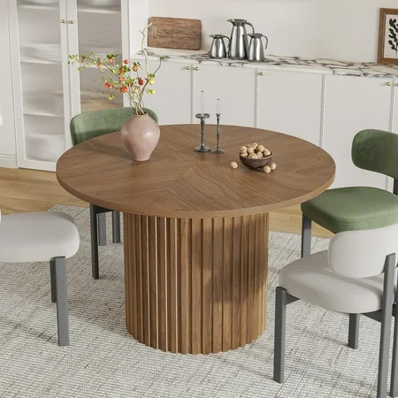 Modern Round Dining Table, 47 Inch Small Circle Kitchen Tables for 4-6, Wood Strip Base, Farmhouse Table for Kitchen, Dinning Room, Walnut | Walmart (US)