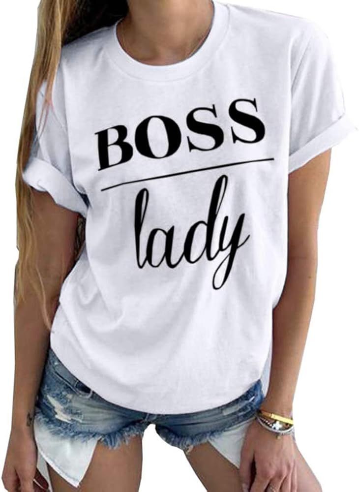 Women's Summer Casual Cute Boss Lady Graphic Letter Print Cotton Short Sleeve Crew Neck Loose T-S... | Amazon (US)