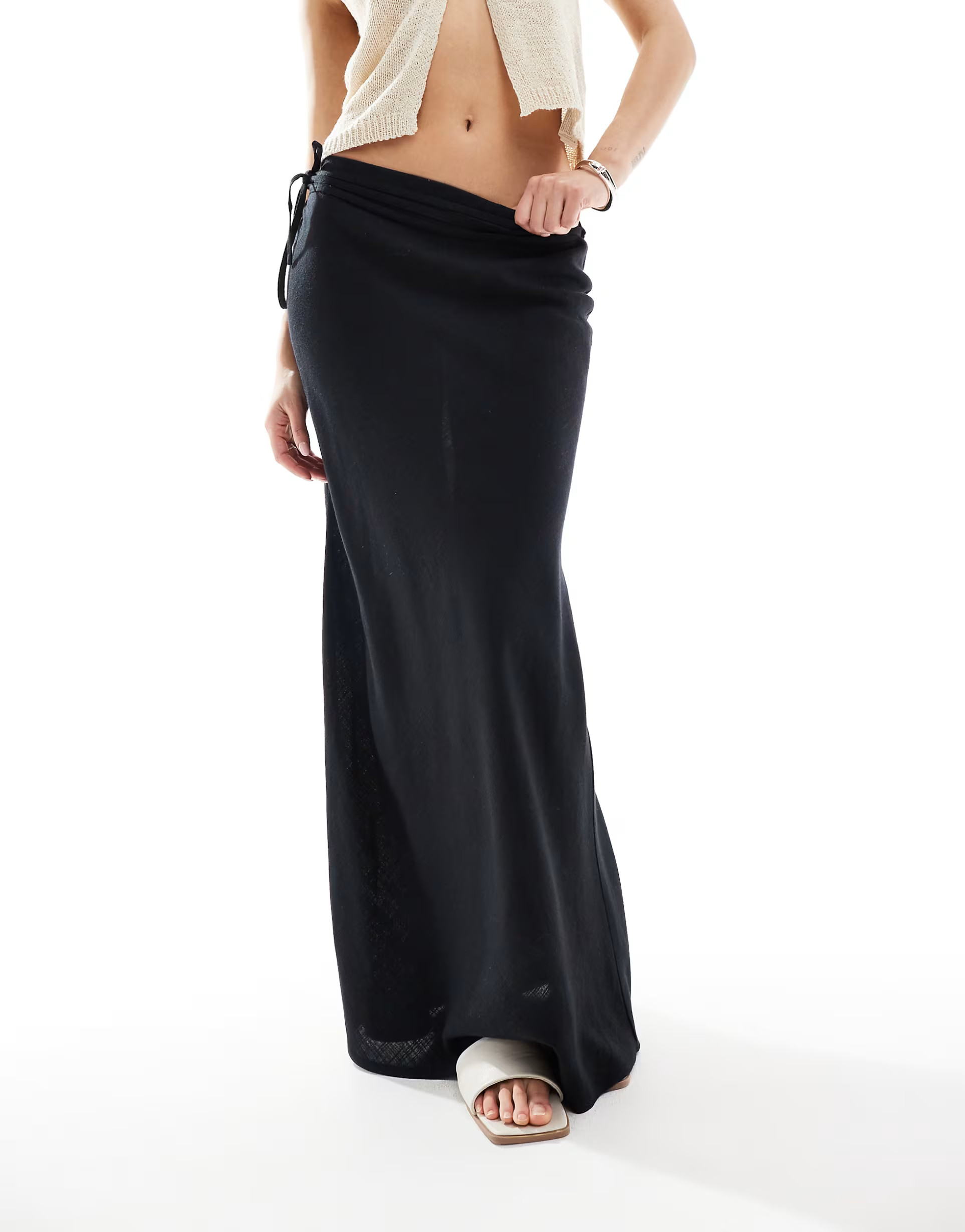 ASOS DESIGN linen blend bias maxi skirt in black | ASOS (Global)