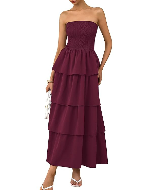 PRETTYGARDEN Women's Maxi Dress 2025 Summer Off Shoulder Smocked Tiered Ruffle Long Flowy Dresses... | Amazon (US)