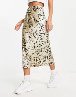 ASOS DESIGN satin bias midi skirt in animal print | ASOS (Global)