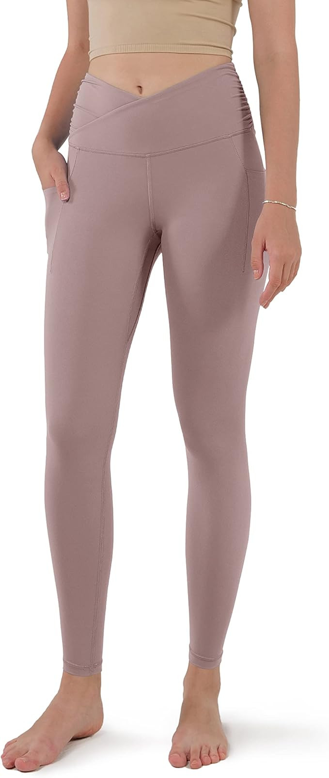 ODODOS Women's Cross Waist Yoga Leggings with Inner Pocket, Sports Gym Workout Running Pants -Ins... | Amazon (US)