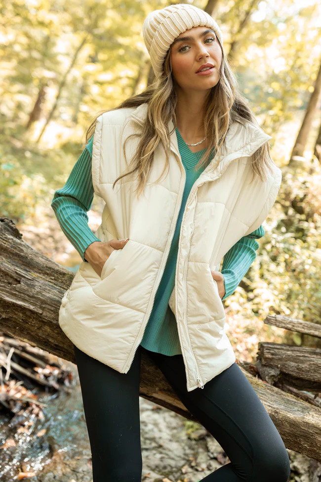 Best Bet Cream Oversized Puffer Vest SALE | Pink Lily