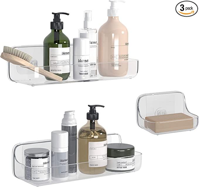 TZAMLI Shower Caddy with Soap Dish, Adhesive Shower Organizer Plastic Shower Shelf Wall Mounted S... | Amazon (US)
