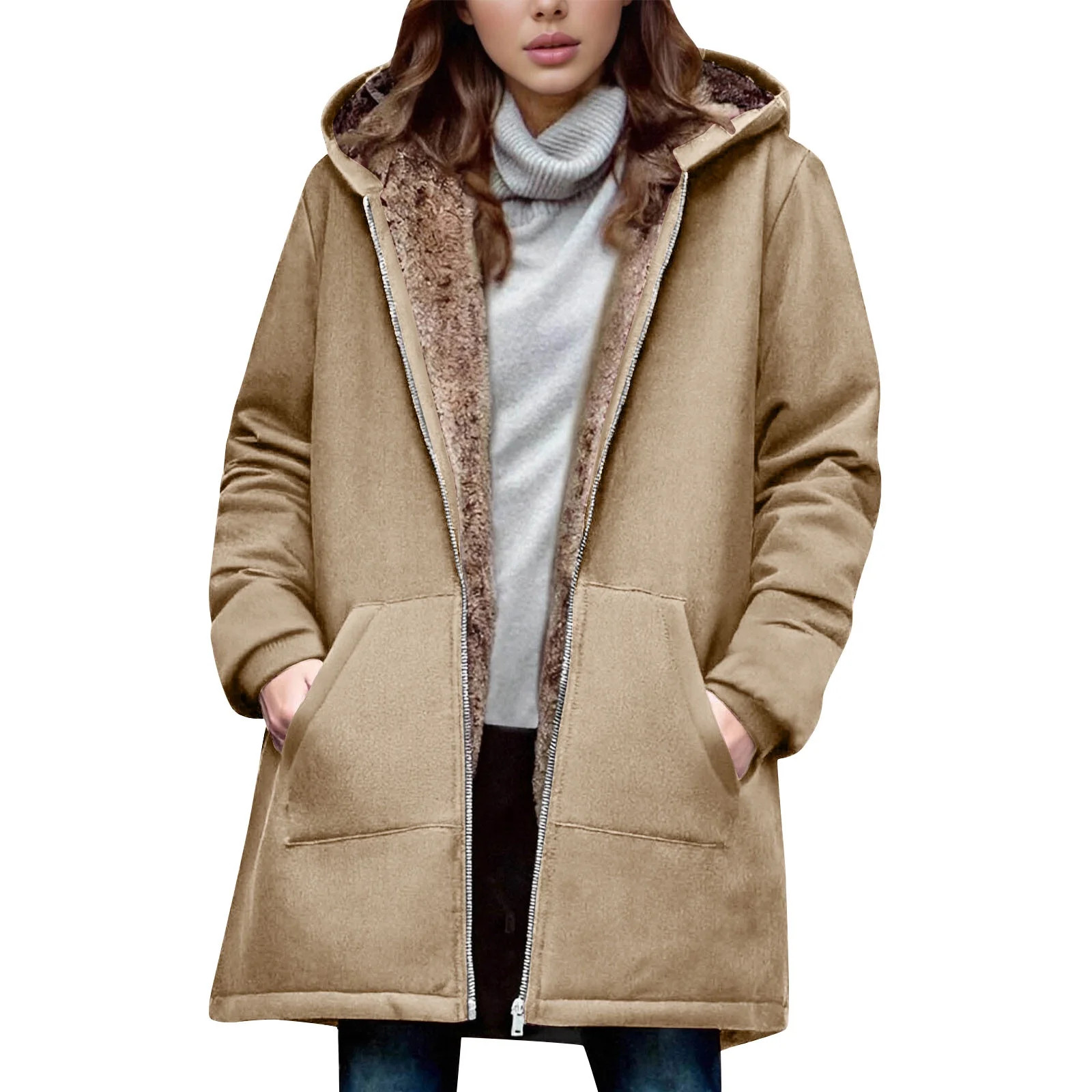 GaThRRgYP Warm Plush Lined Trench Women's Coat,Women's Winter Loose and Warm Long-sleeved Hooded ... | Walmart (US)