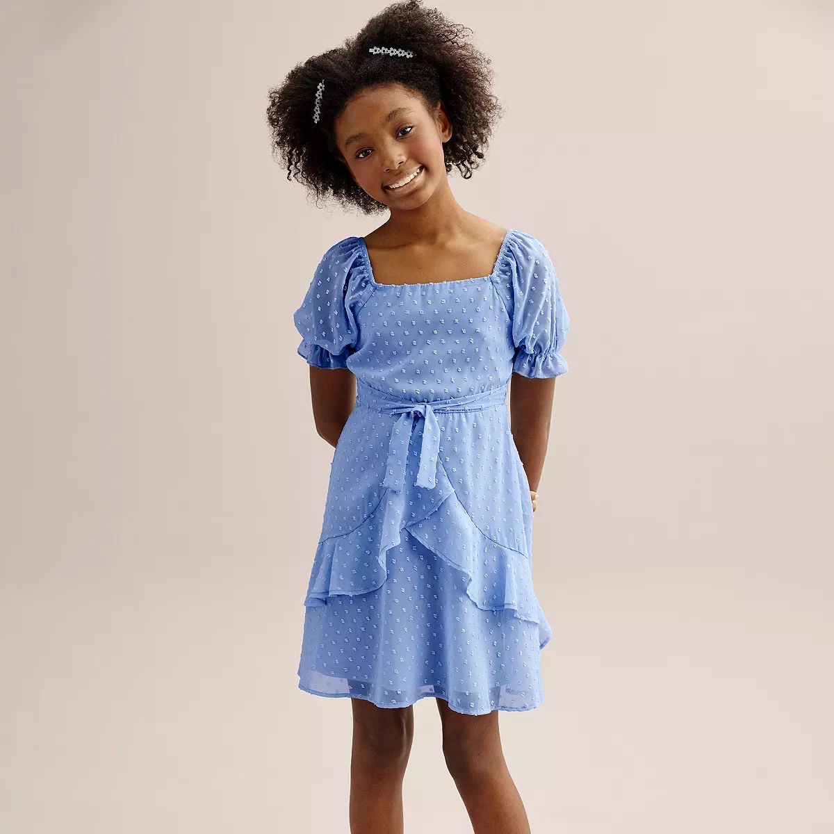 Girls 4-16 Three Pink Hearts Ruffle Front Clip Dot Dress in Regular & Plus Size | Kohl's