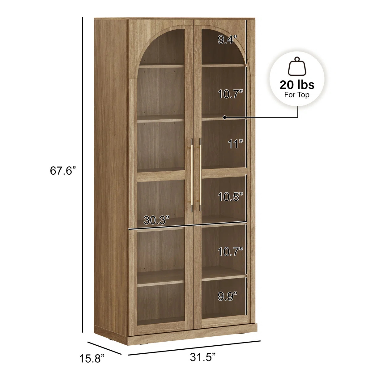 67" Storage Cabinet, 6 Shelf Glass Bookshelf, Camel | Wayfair North America