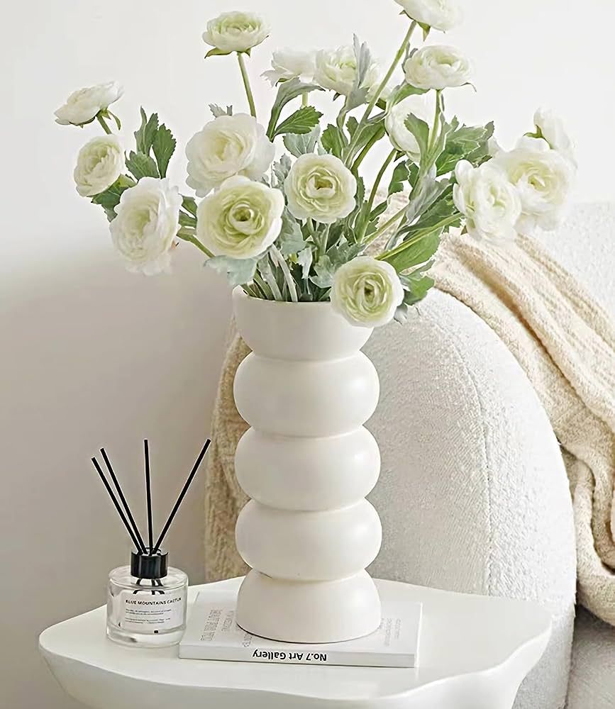 White Ceramic Vase, Modern Vase, Decorative Vase, Vase for Flowers, Unique Flower Vase, Cute Flow... | Amazon (US)