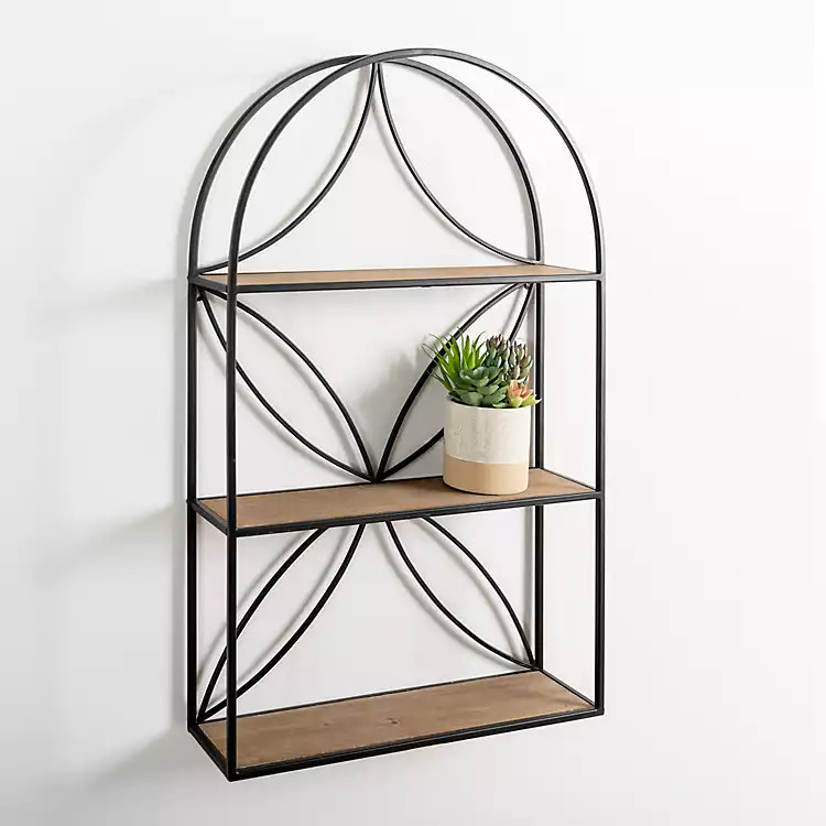 Black Metal Flower Frame 3-Tier Wall Shelf | Kirkland's Home