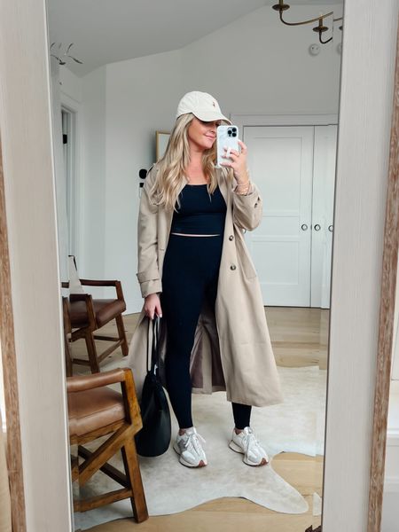 Amazon Leggings + Bra Tank Set with Trench. Everyday Mom Style Capsule Wardrobe.

Leggings - size down 1
Trench - size down 1
Tank - size up if larger chested