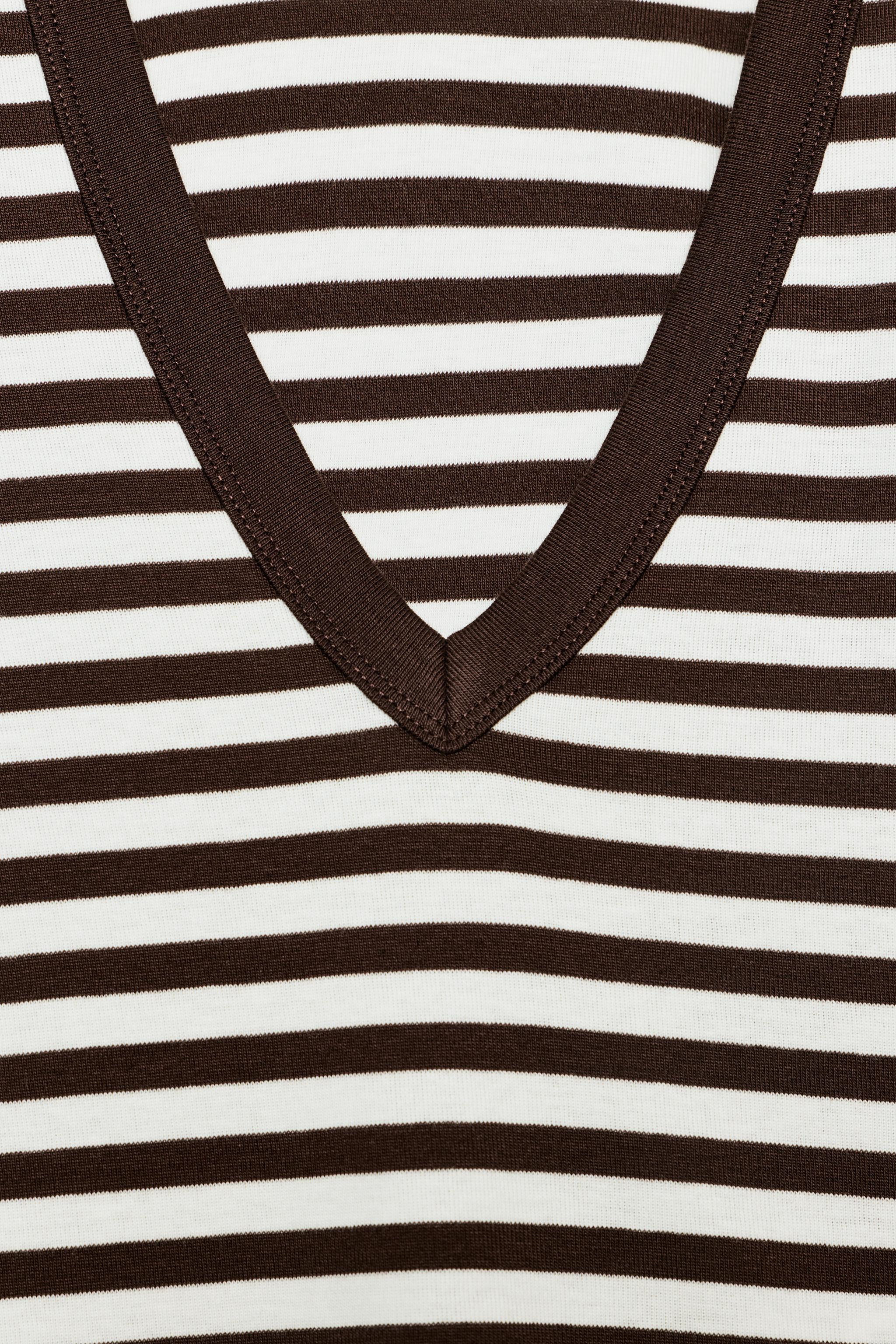 COTTON STRIPED V-NECK T-SHIRT | Zara UK