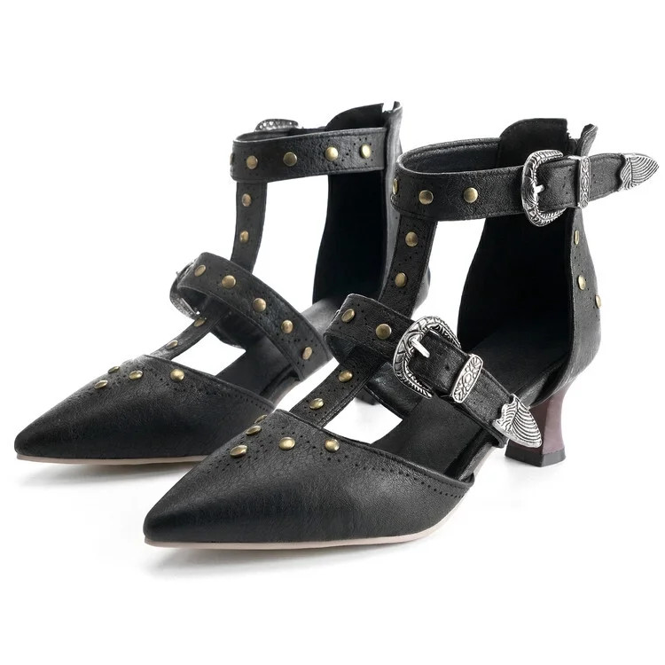 SACFOF Women's Buckled Heeled Shoes Block Heel Pumps Pointed Toe Heels Comfortable Closed Toe Dre... | Walmart (US)