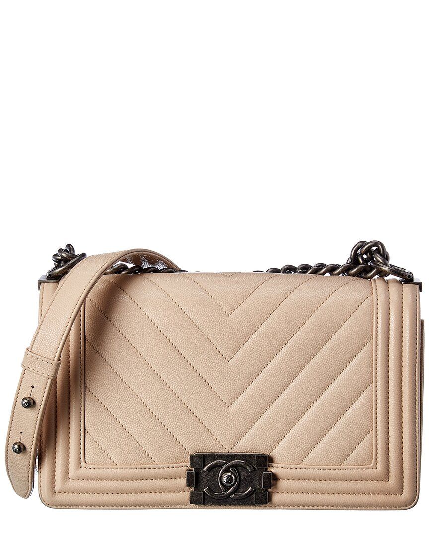 Chanel Beige Leather Medium Single Flap Boy Bag | Gilt