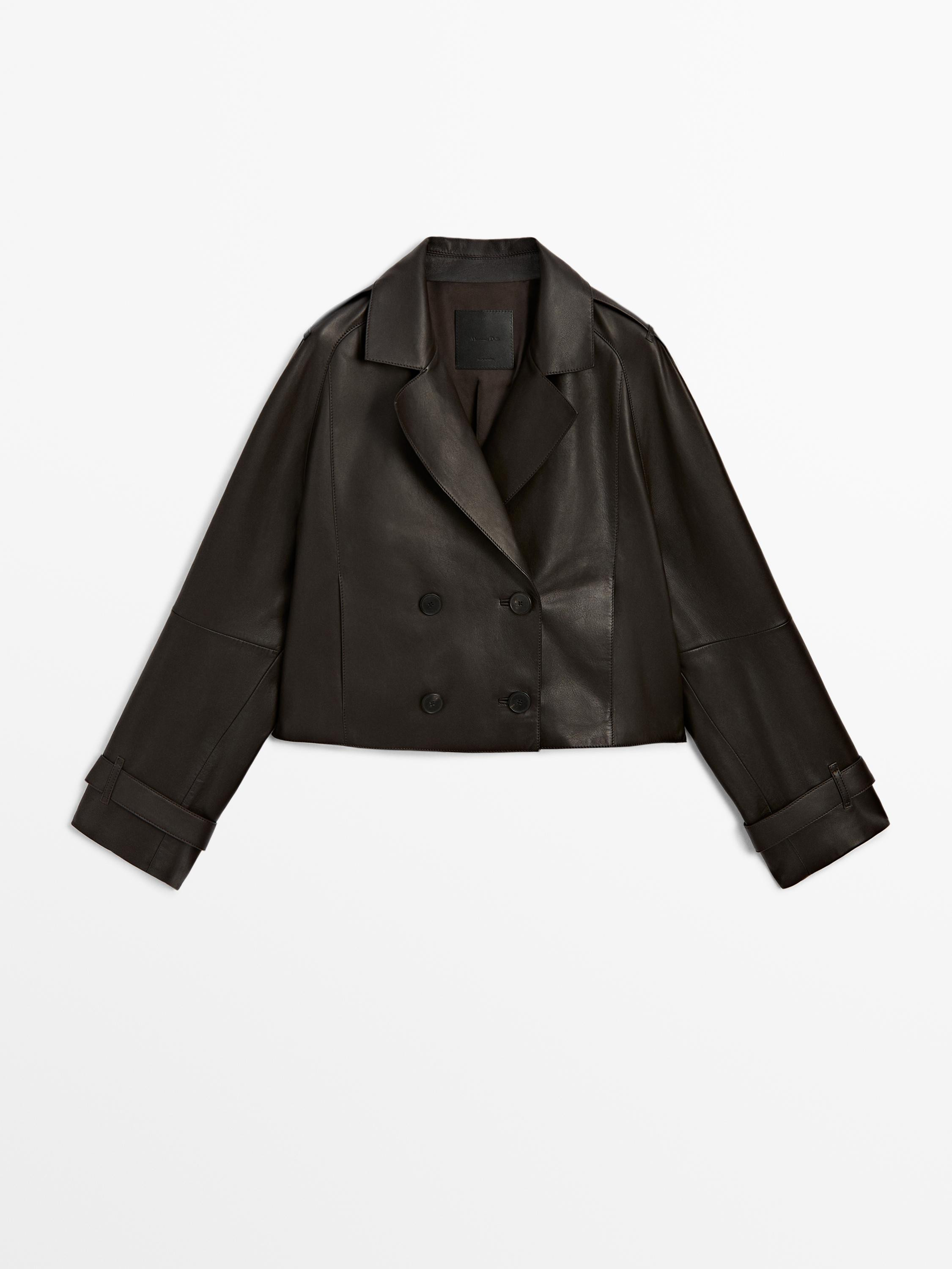 Cropped trench coat made of sheepskin with a nappa finish. Notched lapel collar. Cuffs with butto... | Massimo Dutti US