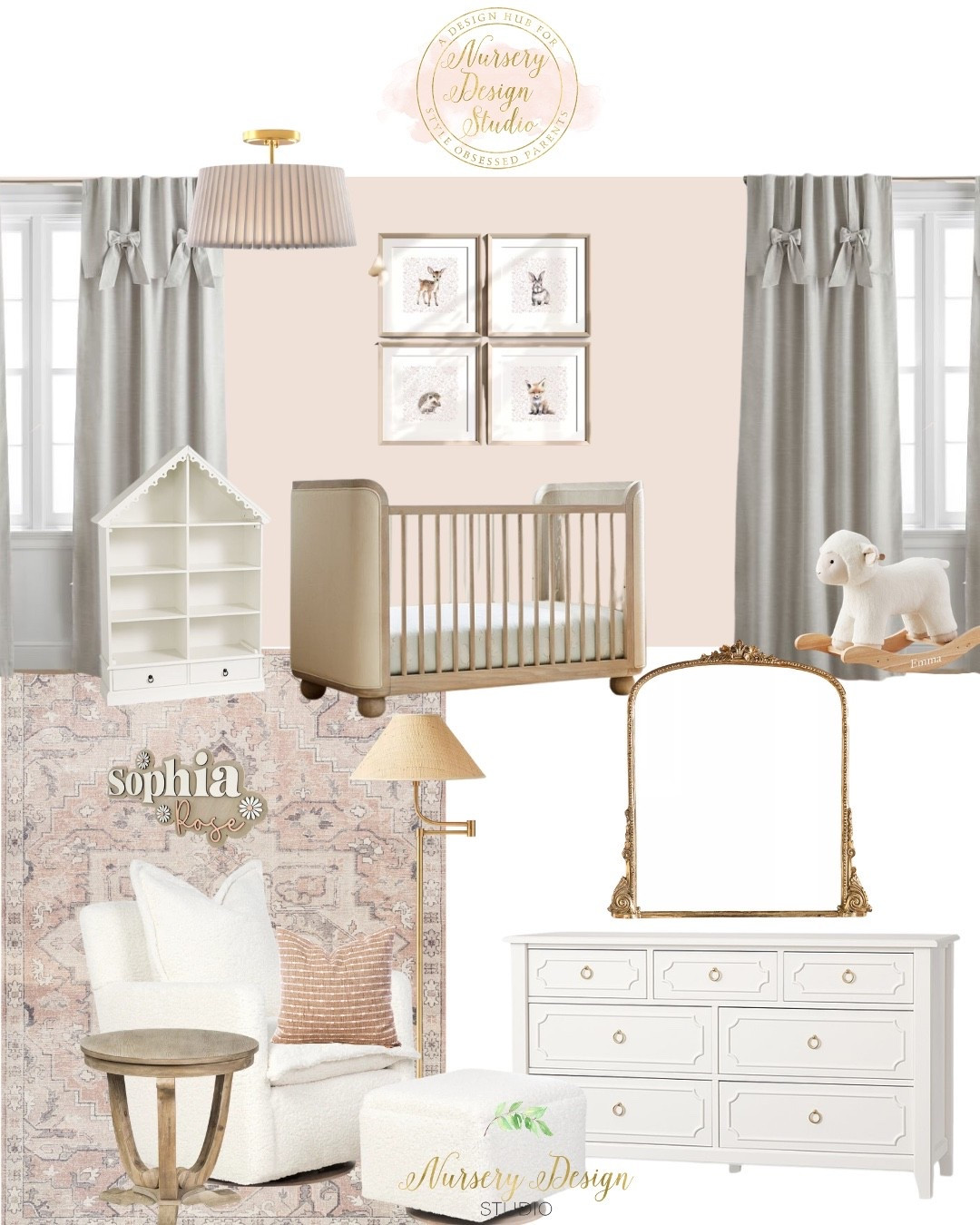 Shop Rose’s nursery 🌸 The upholstered crib, classic white dresser, cozy glider, vintage-inspired rug, dollhouse bookcase, antique gold mirror, and sweet details create the prettiest soft-blush nursery without feeling overly sweet.

#LTKBaby #LTKKids #LTKBump