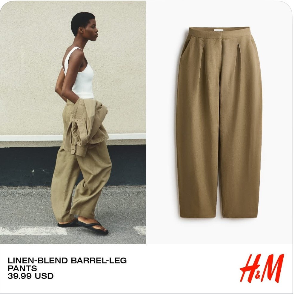 LINEN-BLEND BARREL-LEG PANTS