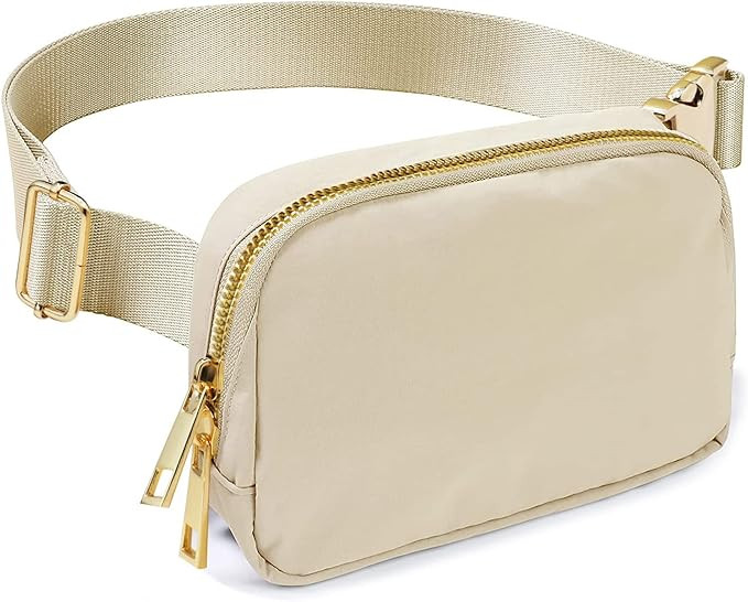 2-Way Zipper Belt Bag for Women Men, Fanny Pack Crossbody Bags with Gold Buckle, Waterproof Every... | Amazon (US)