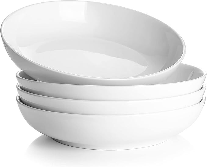 DOWAN 8.5" Pasta Bowls Set of 4, 30oz White Ceramic Shallow Dinner Bowls for Salad, Soup & Pasta,... | Amazon (US)