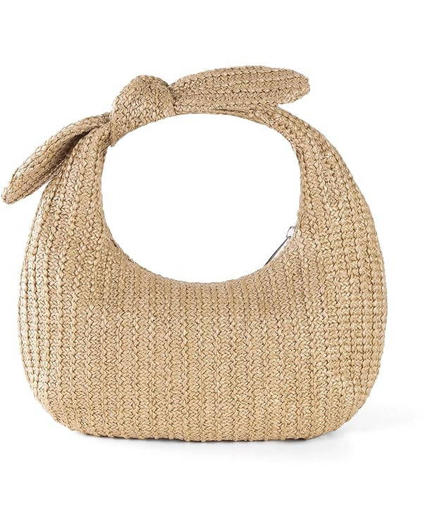 Knotted Straw Clutch Purse Bow Summer Beach Bag Dumpling Evening Handbag | Amazon (US)