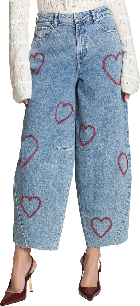 Avec Les Filles Heart Embroidered Barrel Jeans | Nordstromrack | Nordstrom Rack