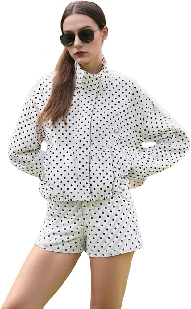 VBZ 2 Piece Sets for Women Jacket and Short Sets for Women Polka Dot, Zip-Up Jacket | Amazon (US)