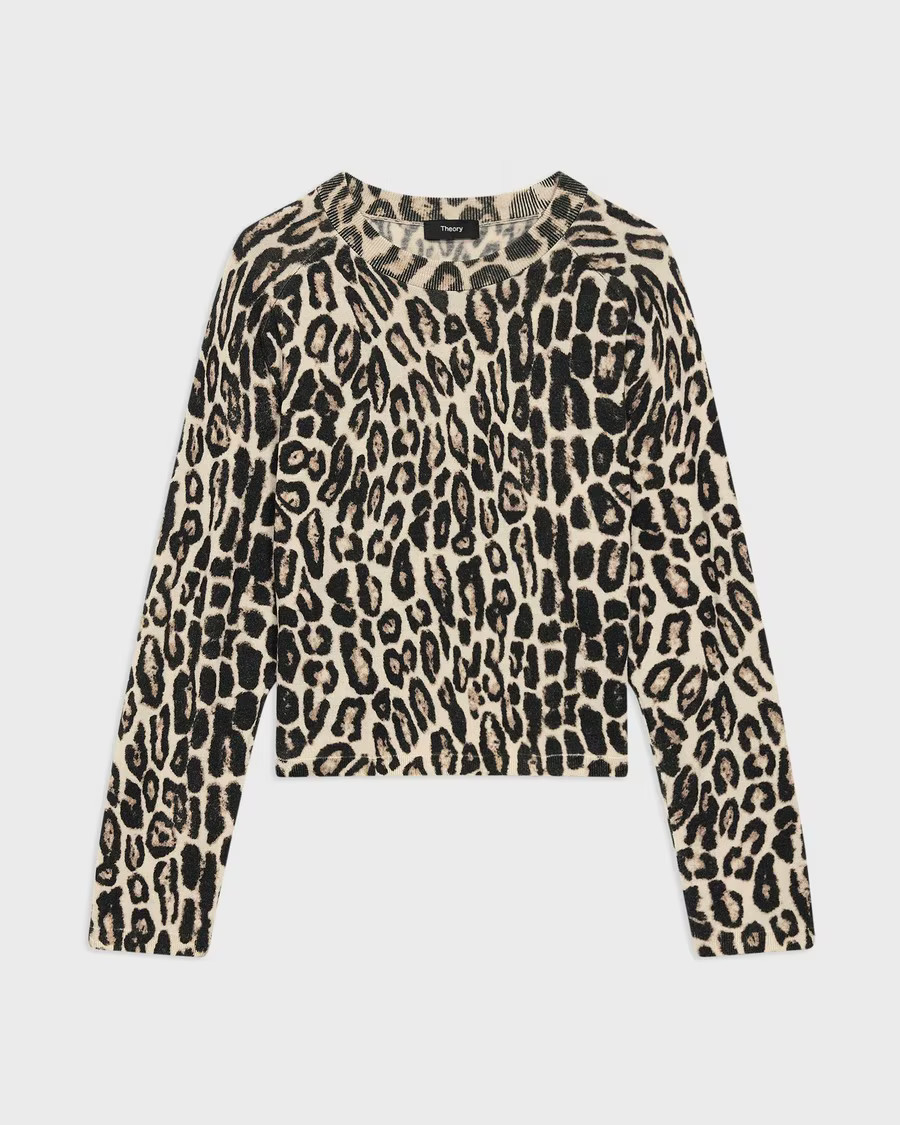 Cropped Leopard Print Sweater in Merino Wool | Theory