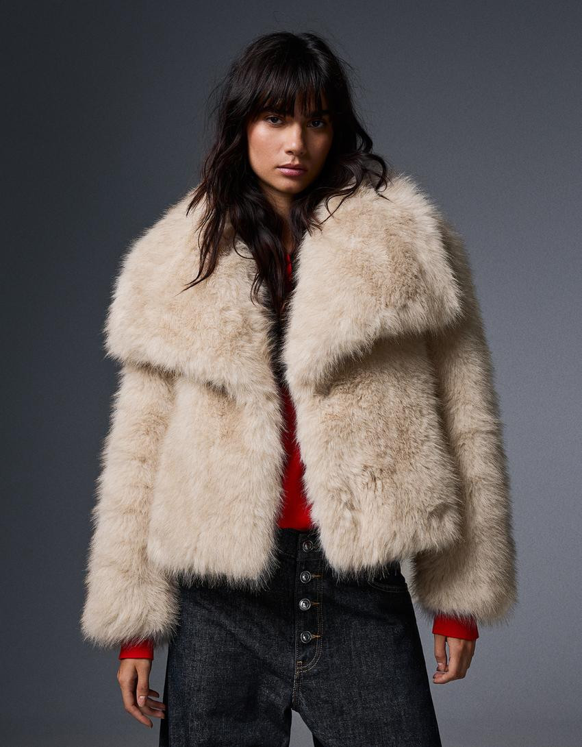 Furry jacket with lapel | Bershka UK