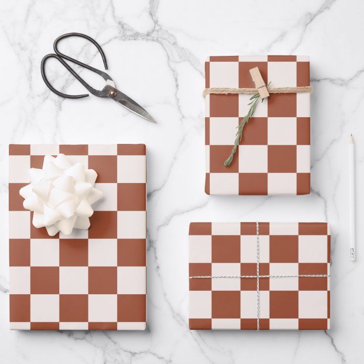 Check Rust Checkered Terracotta Checkerboard Wrapping Paper Sheets | Zazzle | Zazzle