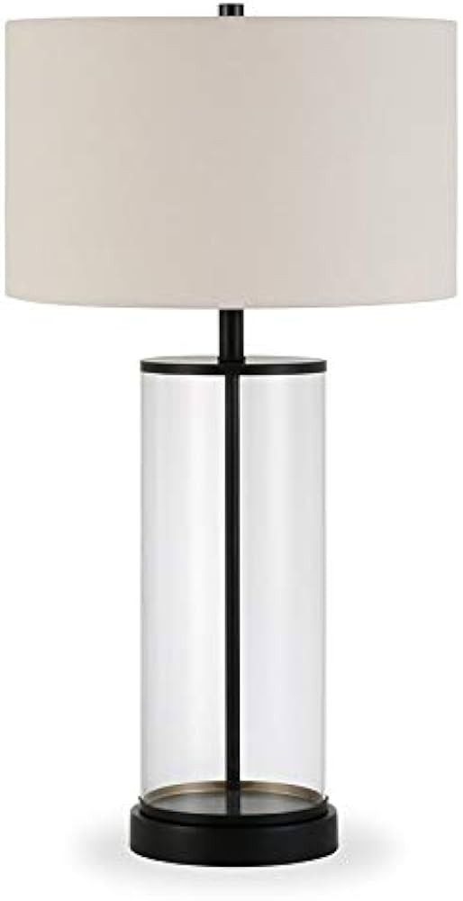 Henn&Hart 28" Tall Table Lamp with Fabric Shade in Blackened Bronze/White, Lamp, Desk Lamp for Ho... | Amazon (US)