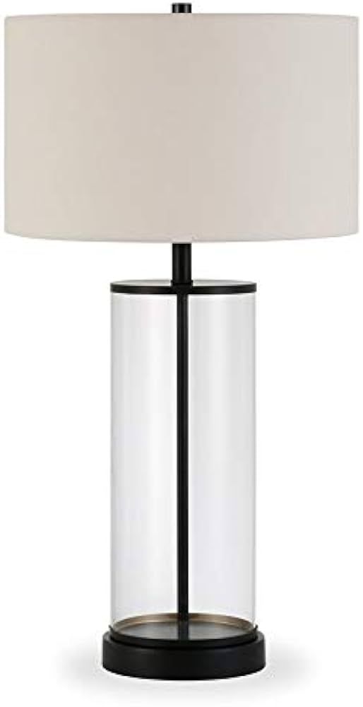 Henn&Hart 28" Tall Table Lamp with Fabric Shade in Blackened Bronze/White, Lamp, Desk Lamp for Ho... | Amazon (US)
