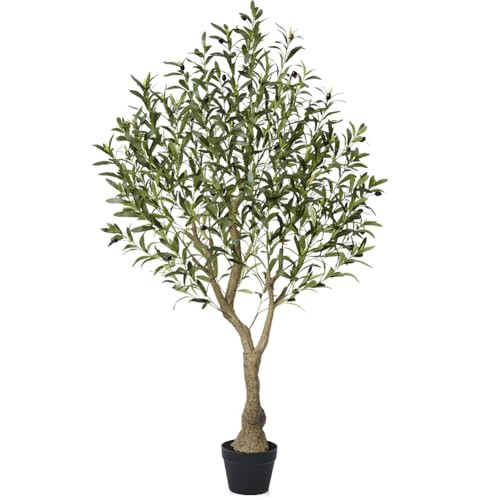 Artificial Olive Tree 5FT Fake Plants Indoor - UV Resistant Faux Olive Tree in Black Pot, Outdoor Tall Faux Silk Tree - Fake Trees for Modern Home Decor,Living Room, Office, Patio, Balcony, VN154 | Amazon (US)