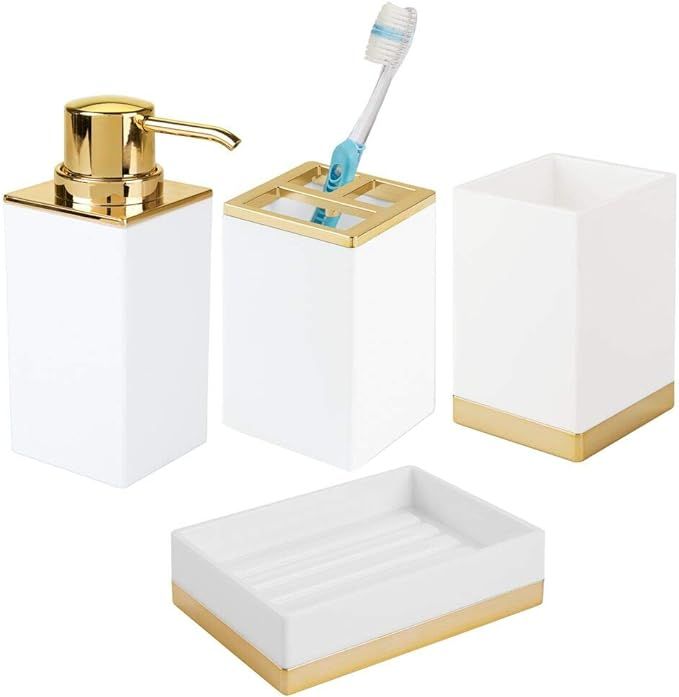 mDesign Square Plastic Bathroom Vanity Countertop Accessory Set - Includes Soap Dispenser Pump, D... | Amazon (US)