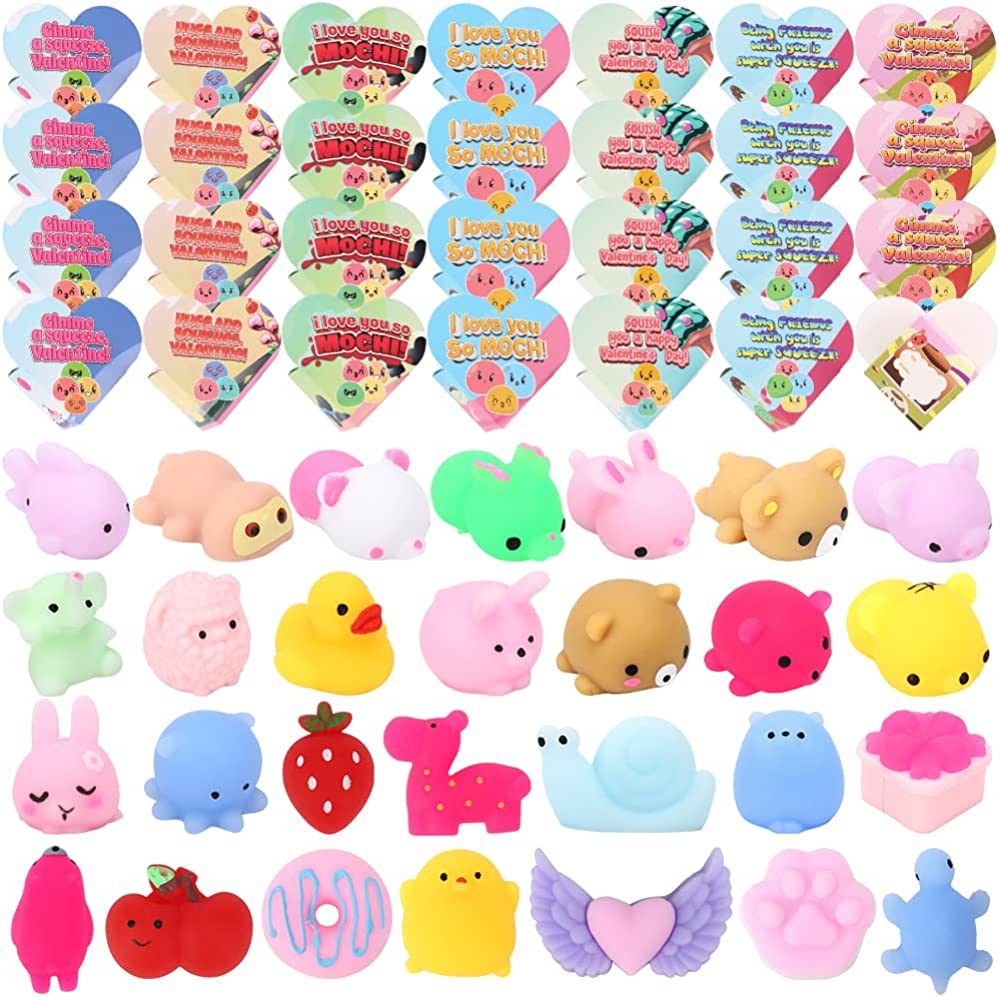28 Packs Mochi Squishy Toys, Valentine Mochi Squishy Toys with Heart Box Party Gift Set for Kids ... | Amazon (US)