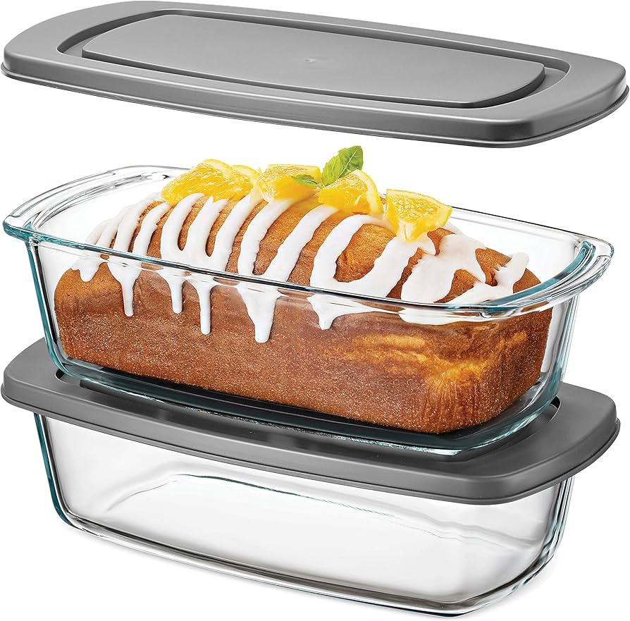 FineDine Glass Loaf Pan with Lid - 2-Pack with BPA-free Airtight Lids - Perfect for Baking Bread,... | Amazon (US)