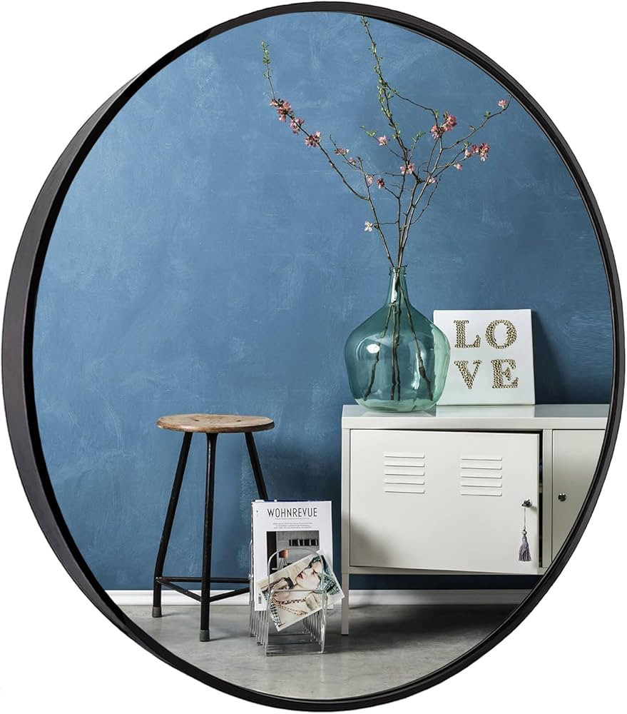Sunniry Round Black Mirror, Round Mirror 24 inch, Black Circle Mirror Metal Frame, Round Wall Mou... | Amazon (US)