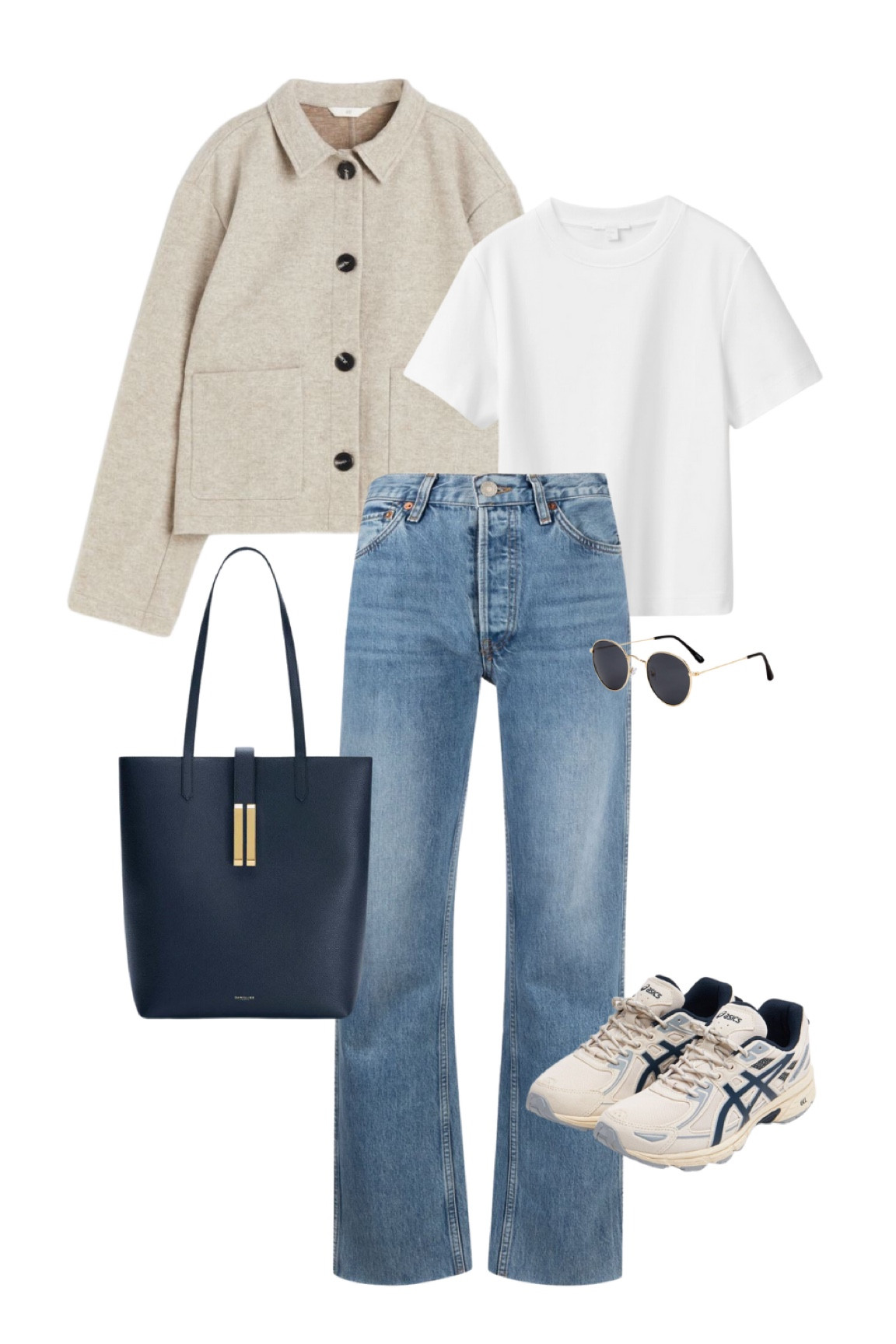 Casual work outfit idea for fall: a beige jacket, white tee, levi’s ribcage jeans, ray ban sunglasses, a gorgeous blue bag from demellier & asics GEL-Venture 6 Grey sneakers (currently sold out)

#LTKshoecrush #LTKstyletip #LTKworkwear
