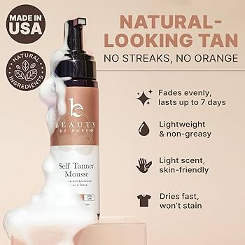 Self Tanner Mousse - USA Made with Natural & Organic Ingredients, Self Tanning Mousse for Dark Fa... | Amazon (US)