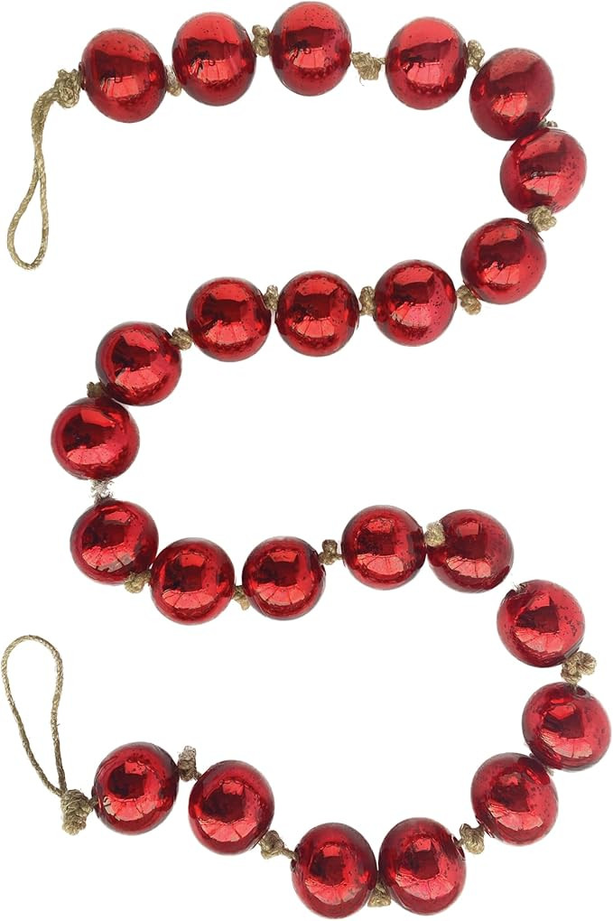 Creative Co-Op Glass Ball Ornament Garland on Jute String, Red | Amazon (US)
