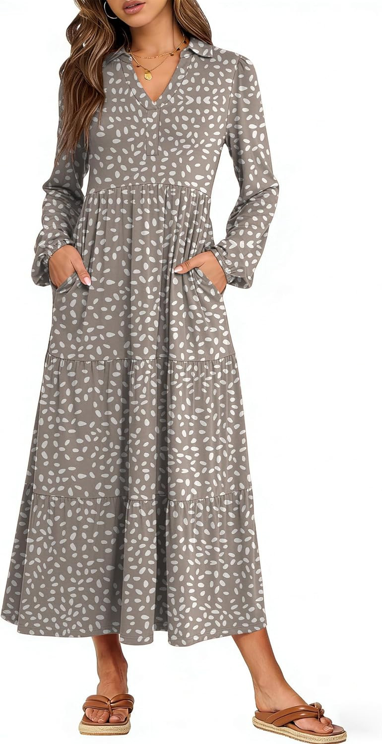 ANRABESS Womens Long Sleeve Polo Casual Fall Maxi Dress | Amazon (US)