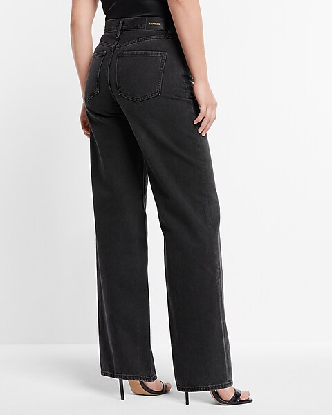 High Waisted Washed Black Wide Leg Jeans | Express