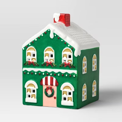 Christmas Earthenware Painted Decorative LED House Green - Threshold™ | Target