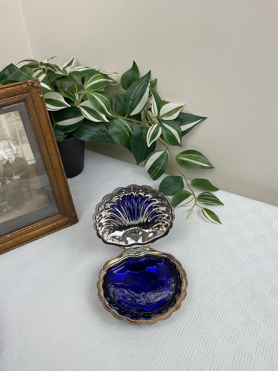 Silver Plated Shell Shaped Butter Dish, Cobalt Blue Glass Insert, Made in England, Vintage 1950's... | Etsy (US)