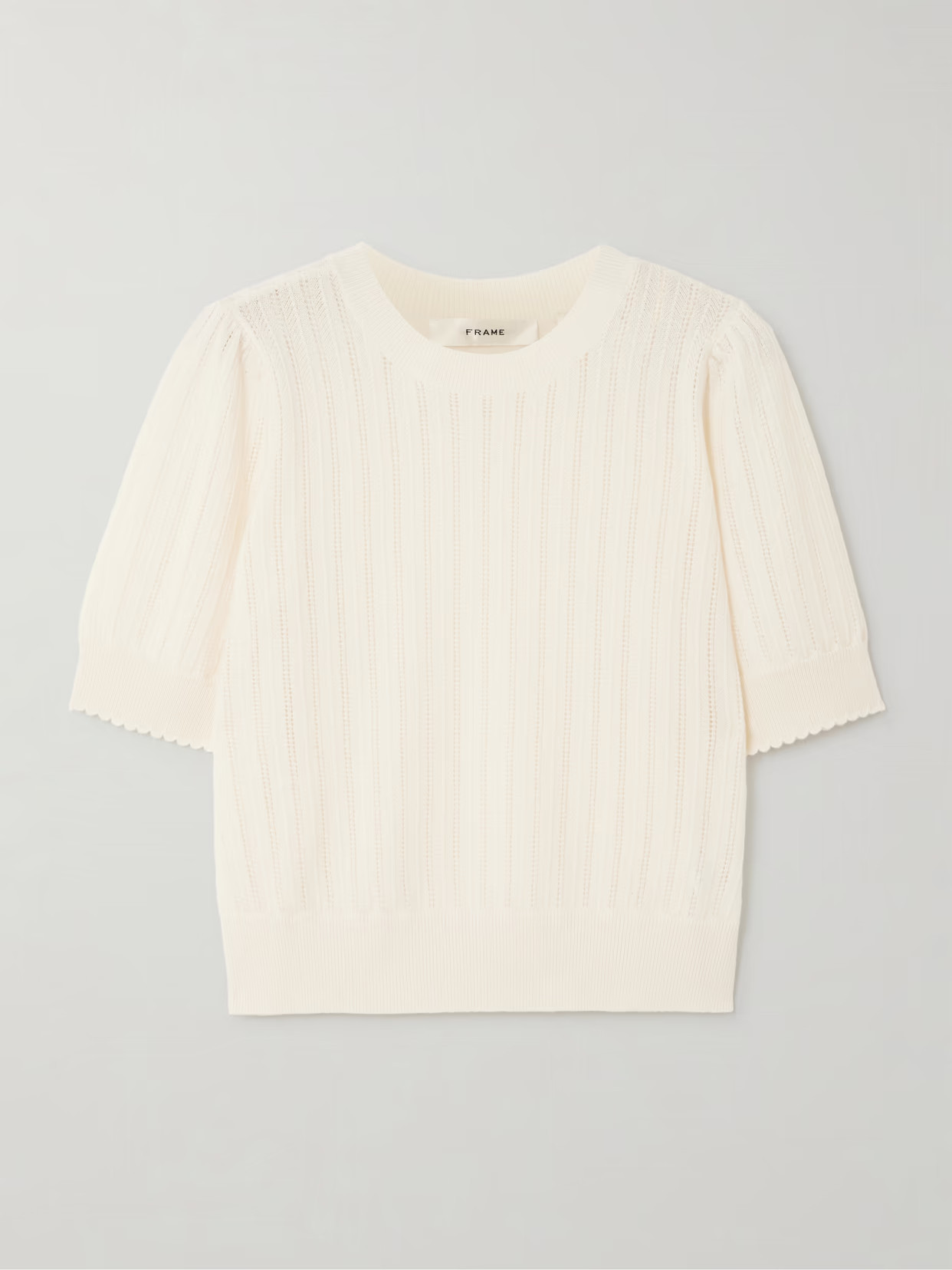 FRAME - Scalloped Pointelle-knit Cashmere Sweater - Cream | NET-A-PORTER (US)