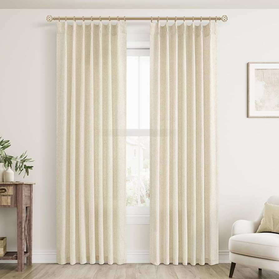 Beige Pinch Pleated Linen Curtains 84 Inch Length 2 Panels for Living Room Bedroom Cream Semi She... | Amazon (US)