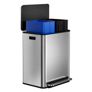 60L Dual Trash Can, Stainless Steel 2\u00d78 Gal Pedal Bin with Removable Liners for Kitchen or O... | Bed Bath & Beyond