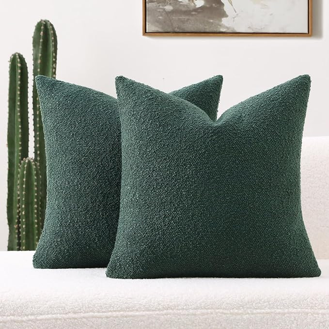 FUTEI Pack of 2 Dark Green Decorative Throw Pillow Covers 18x18 Inch Soft Cozy Solid Boucle Textu... | Amazon (US)